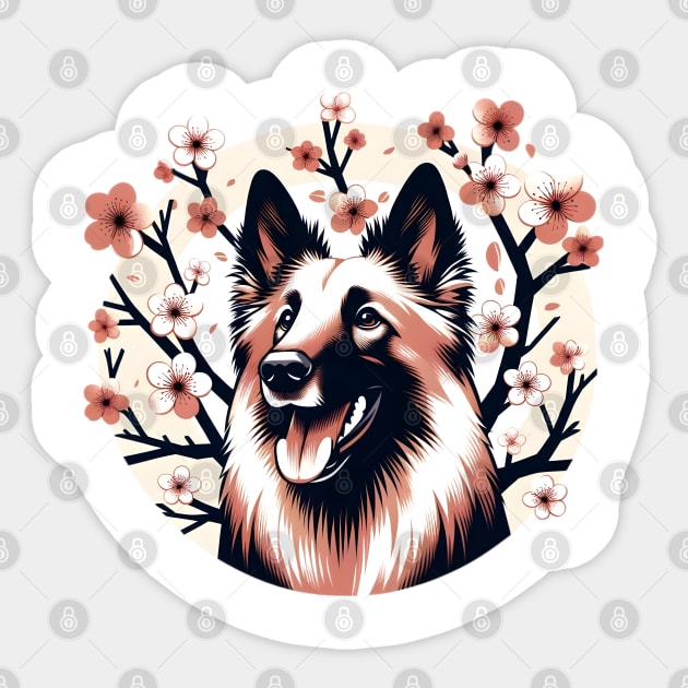 Belgian Tervuren Welcomes Spring with Cherry Blossoms Ablaze Sticker by ArtRUs